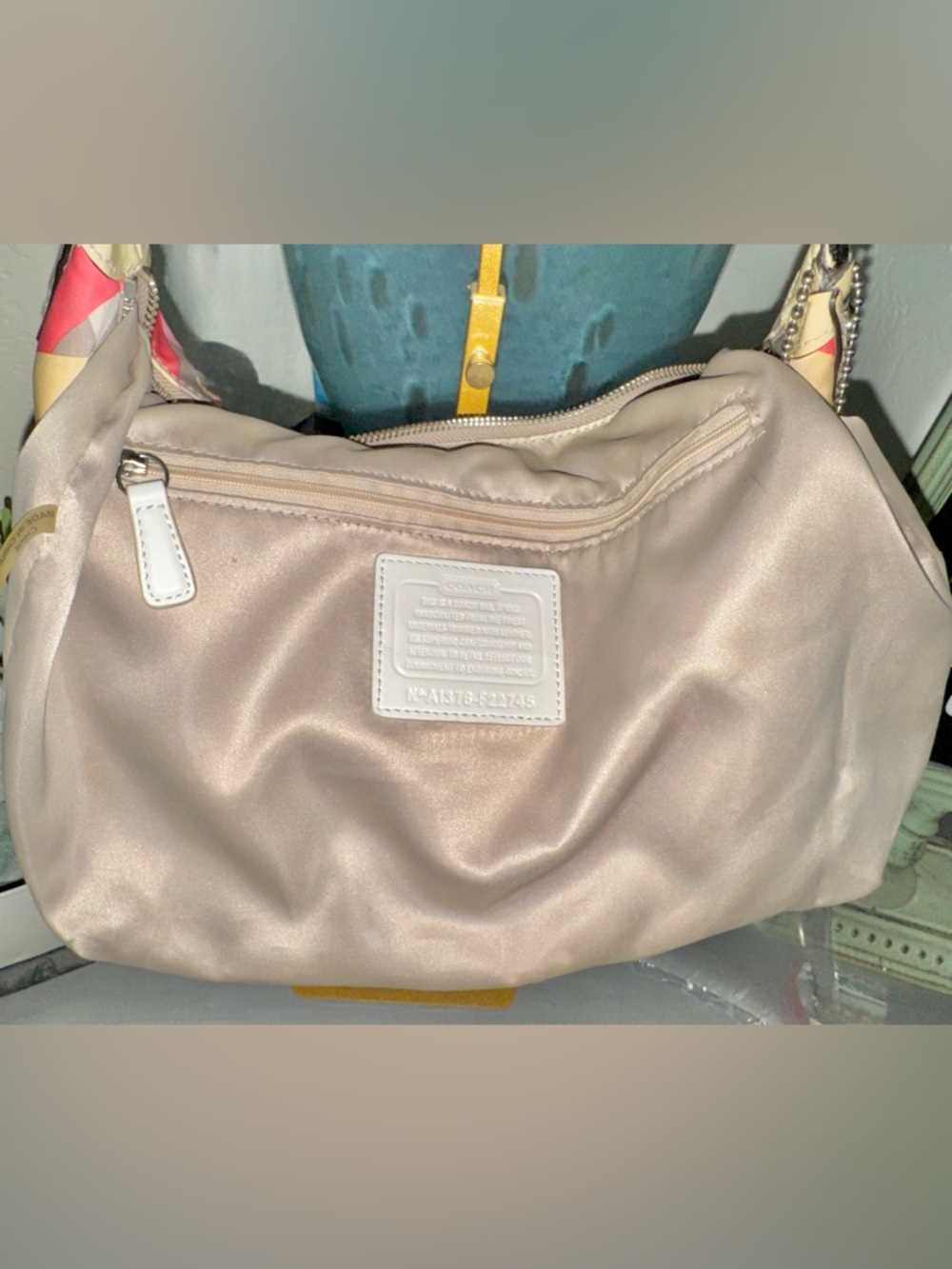 COACH Kristin Op Art Yellow Multicolor Satin Hobo Shoulder Bag 2013 #F22745 EUC - Picture 12 of 16